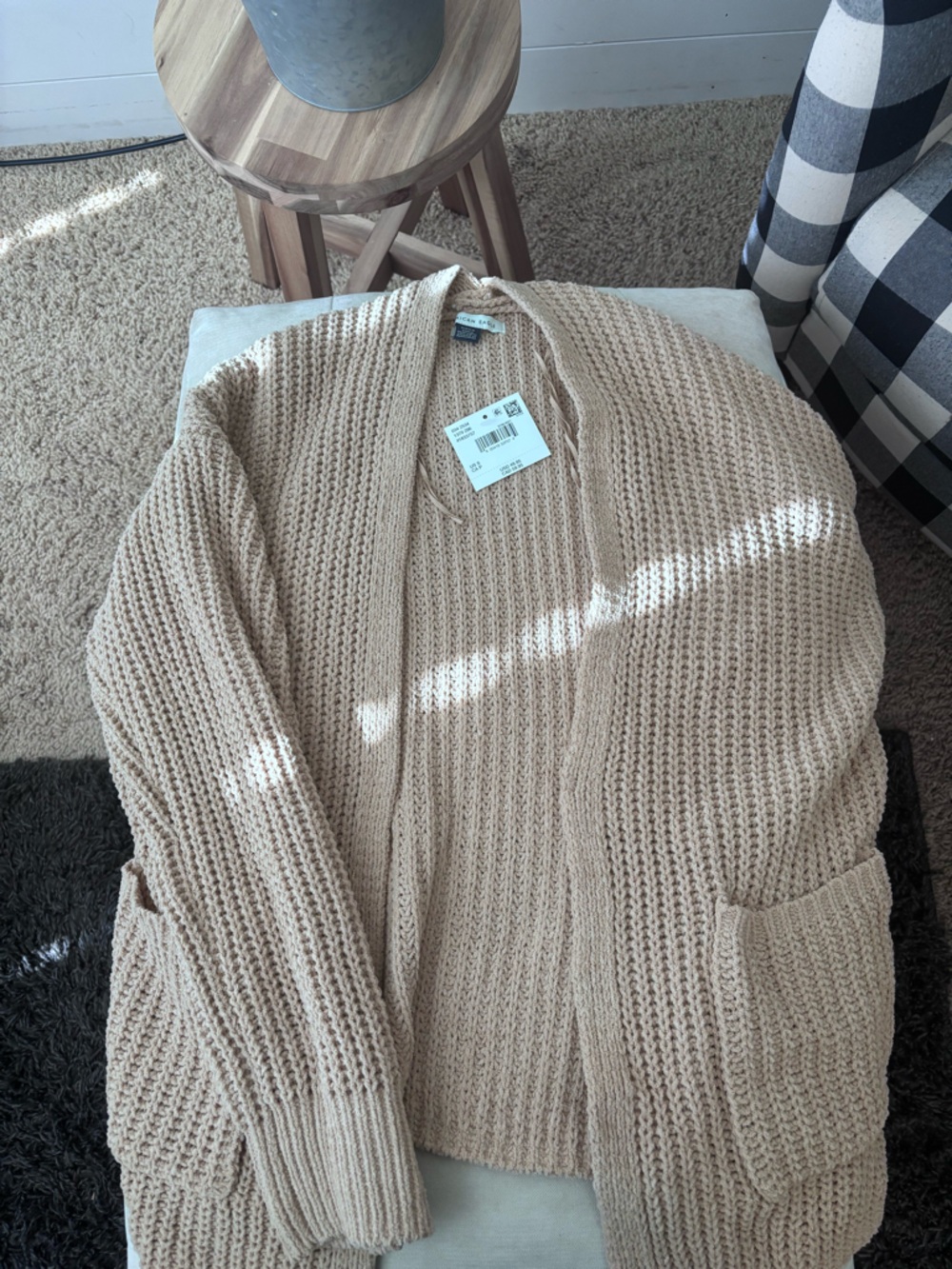 AmericanEagle New Beige Open-Front oversized Knit Cardigan